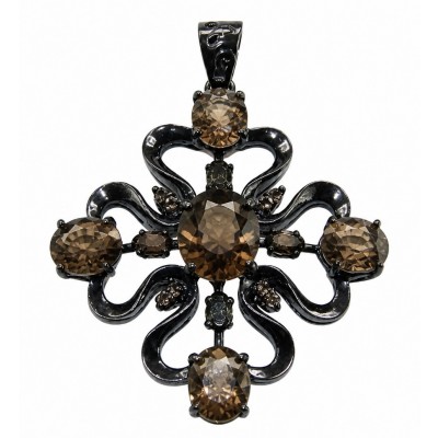 Conqueror Authentic 9.5 carat carved 10.8 CARAT Smoky Topaz black rhodium over .925 Sterling Silver handmade Statement Pendant