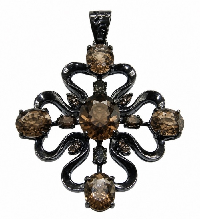 Conqueror Authentic 9.5 carat carved 10.8 CARAT Smoky Topaz black rhodium over .925 Sterling Silver handmade Statement Pendant