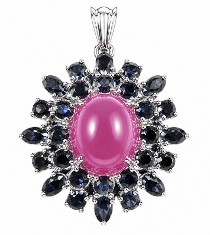 New World - authentic 22.5 carat Star Ruby Sapphire rhodium over .925 Sterling Silver handcrafted Pendant