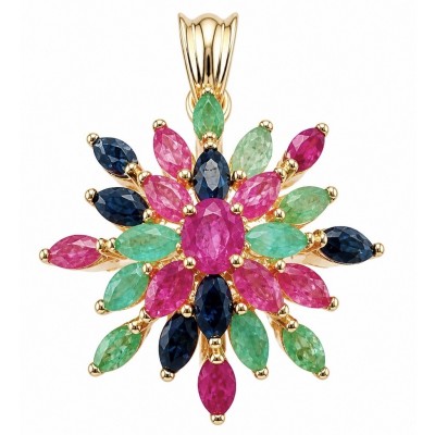 Charming Beauty 18.4 ctw Ruby Emerald Sapphire 18K Gold over .925 Sterling Silver handcrafted Statement pendant