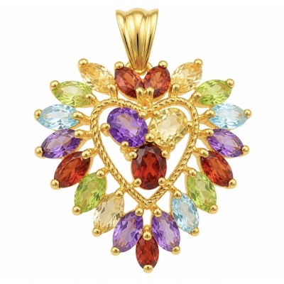Colorful Love Precious 18.5 carat natural Multigem 18k Gold over .925 Sterling Silver Statement Pendant