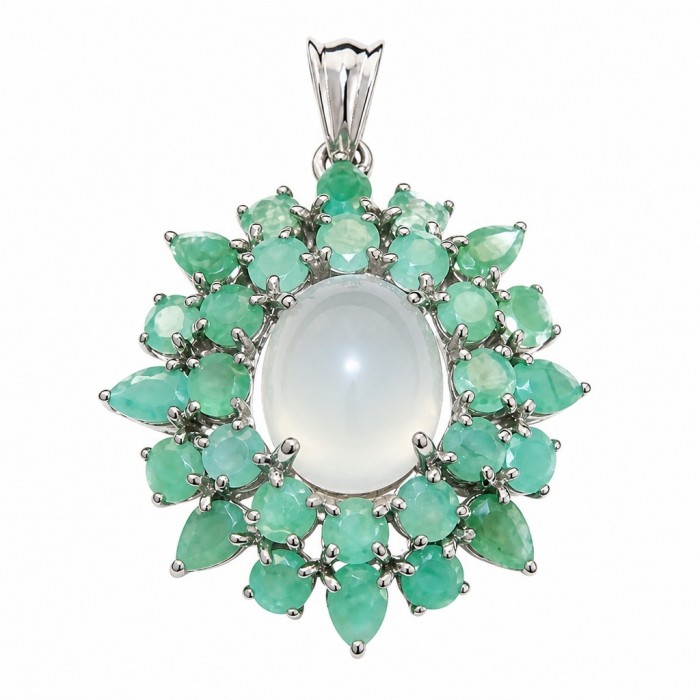 Back to Natura 24.7 carat Brazilian ROSE QUARTZ Emerald Rhodium over .925 Sterling Silver handcrafted pendant