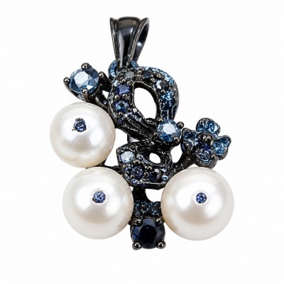 Tiffany - 7.8 carat Pearl Tanzanite Black RHODIUM over .925 Sterling Silver Handcrafted pendant