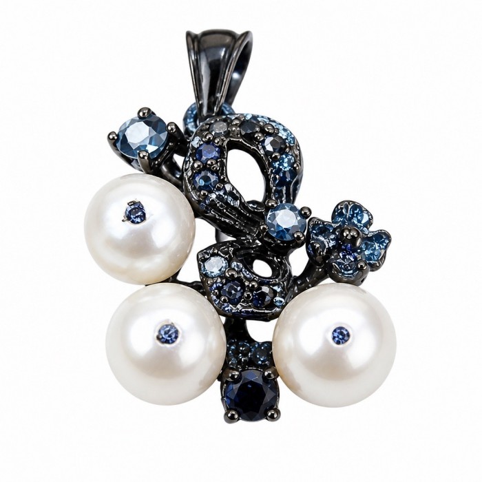 Tiffany - 7.8 carat Pearl Tanzanite Black RHODIUM over .925 Sterling Silver Handcrafted pendant
