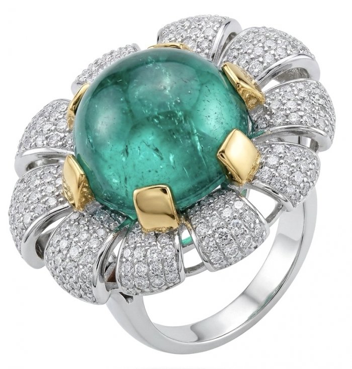 Red Flower Natural 14.2 carat Colombian Emerald .925 Sterling Silver dipped rhodium handmade two tones Statement Ring size 8 - video