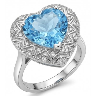 Venus's Heart 8.8 carat Swiss Blue Topaz .925 Sterling Silver dipped in rhodium handcrafted ring size 7