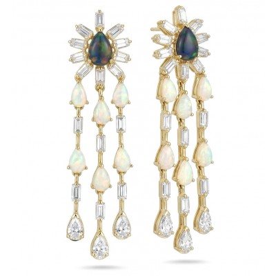 Giovanna 8.2 carat Australian Black Opal Australia Opal 22K Gold over .925 Sterling Silver incredible handcrafted Earrings