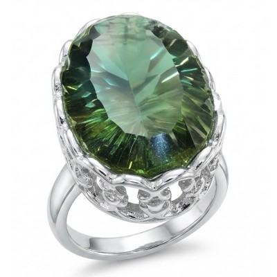Exotic Beauty oval cut 17.5 carat Helenite .925 Sterling Silver handmade Ring s. 8 1/4