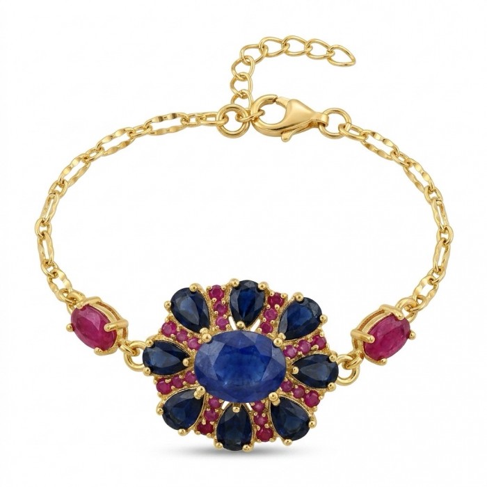 Giovanna 11.4 carat natural Sapphire 18K Gold over .925 Sterling Silver dipped in rhodium Statement bracelet