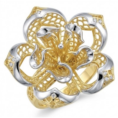 GOLDEN ROSE- Dubai Style - .925 Sterling Silver dipped in 22K Gold handmade Large ring size 7