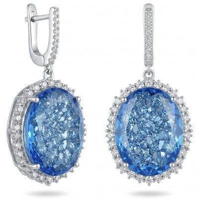 Angelina 14.9 carat authentic Swiss Blue Topaz .925 Sterling Silver Handcrafted Earrings