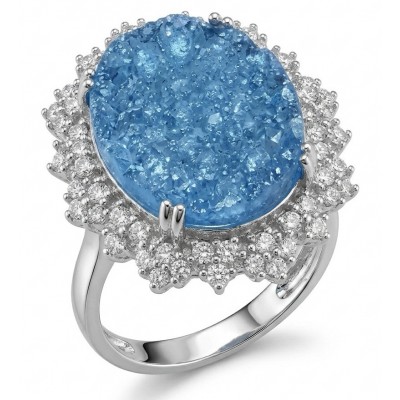 Angelina 14.9 carat authentic Swiss Blue Topaz .925 Sterling Silver Handcrafted Ring size 7