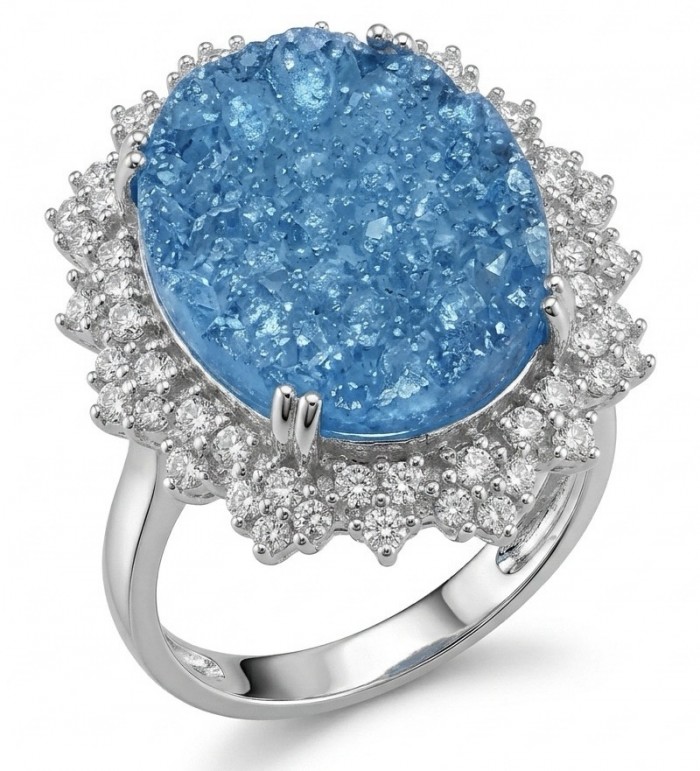 Angelina 14.9 carat authentic Swiss Blue Topaz .925 Sterling Silver Handcrafted Ring size 7