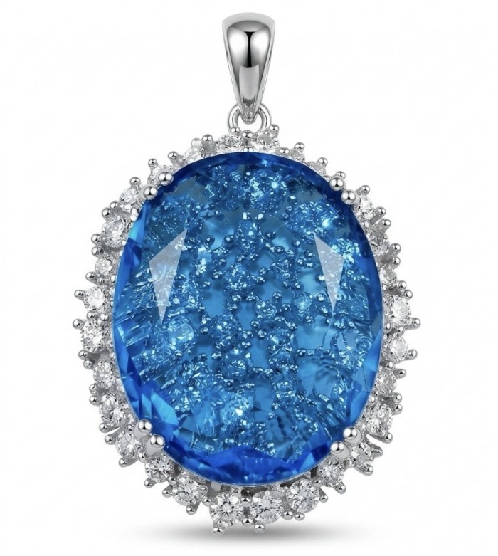 Angelina 10.9 carat authentic Swiss Blue Topaz .925 Sterling Silver Handcrafted handmade Pendant
