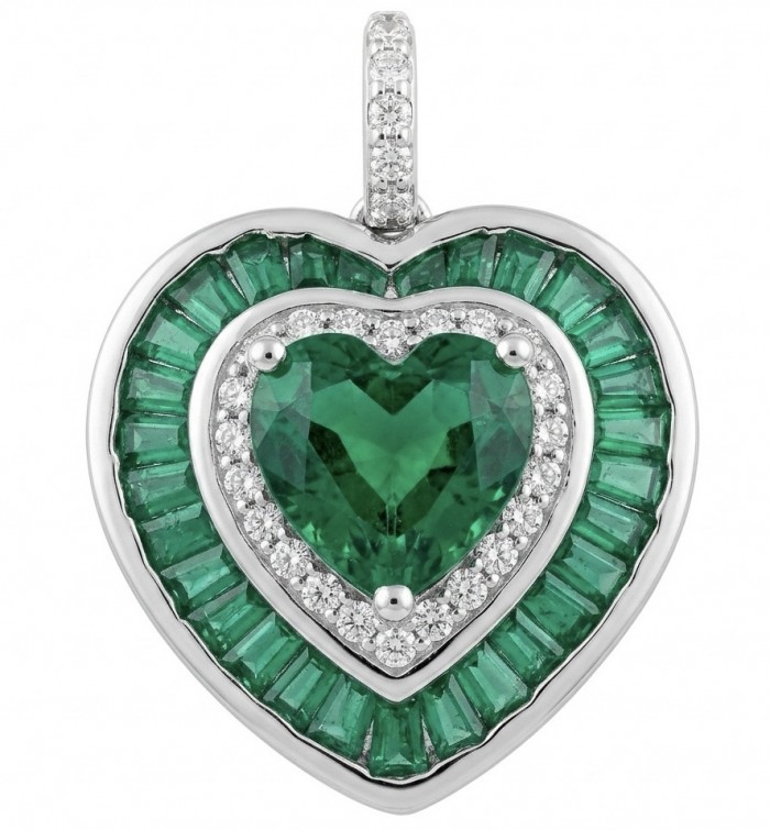 Art deco - My Sweet Heart Natural 4.8 carat Colombian Emerald .925 Sterling Silver Handcrafted pendant