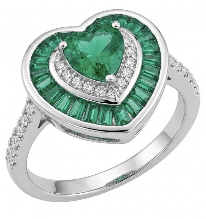 Art deco - My Sweet Heart Natural 4.8 carat Colombian Emerald .925 Sterling Silver Handcrafted Cocktail Ring s. 7