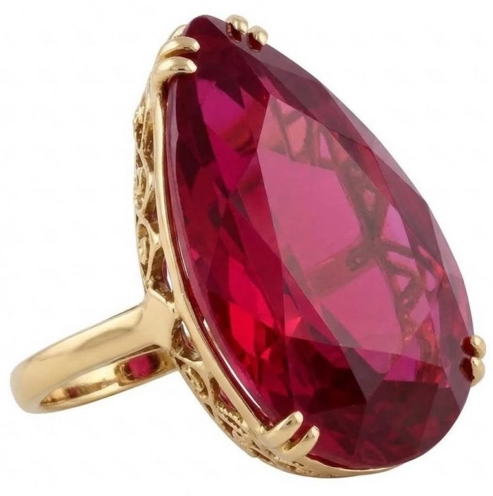 Carmen Natural 25.4 carat Ruby .925 Sterling Silver dipped in 22K Gold handmade Large Statement Ring size 8 3/4