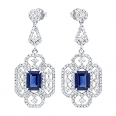 Oceania - 9.5 carat Sapphire .925 Sterling Silver dipped in Rhodium handmade Statement earrings