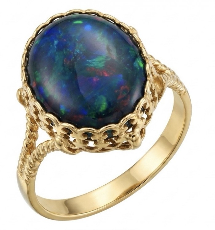 Milky way Genuine 18.2 carat Black Opal 18K Gold over .925 Sterling Silver handmade Ring size 6