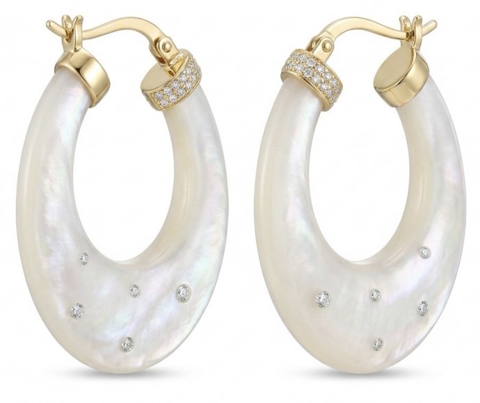 Sublime rainbow Blister Pearl 0.4 carat lab. diamond 18K Gold over .925 Sterling Silver handcrafted Earrings - video