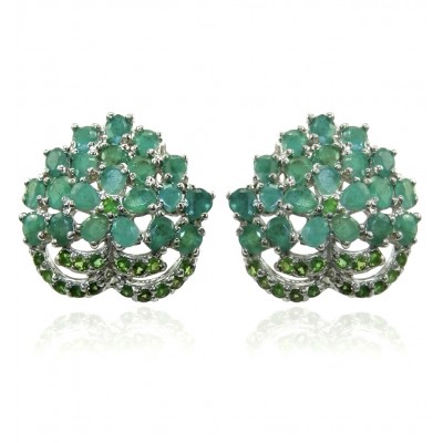 Giovanna - Authentic 10.9 carat COLOMBIAN EMERALD .925 Sterling Silver dipped in rhodium handcrafted earrings