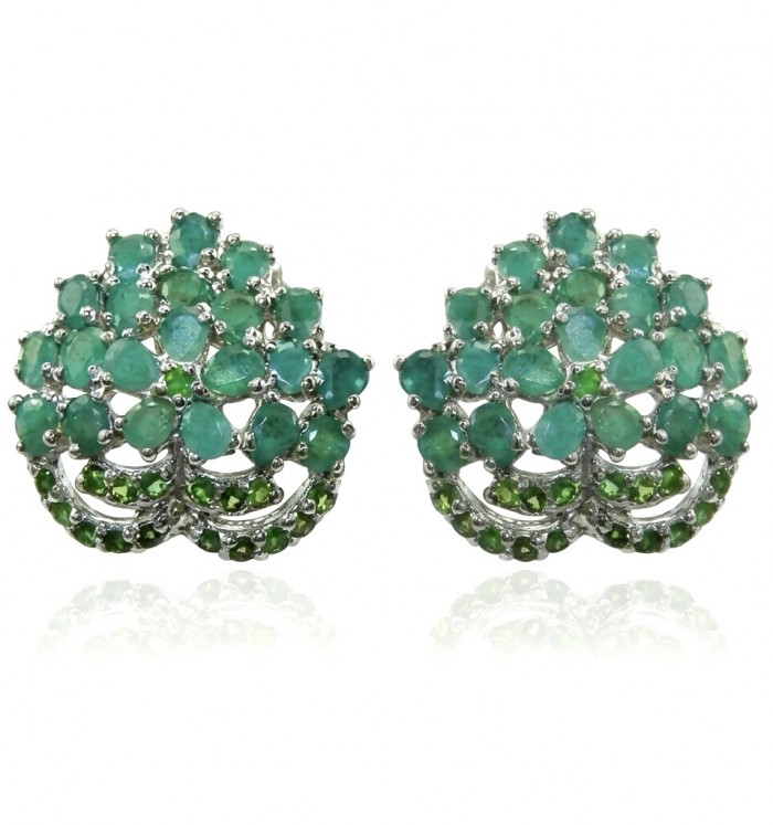 Giovanna - Authentic 10.9 carat COLOMBIAN EMERALD .925 Sterling Silver dipped in rhodium handcrafted earrings