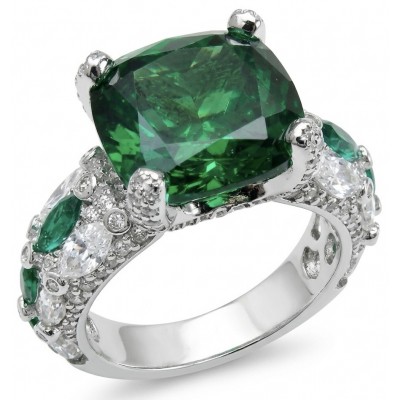 Top quality - Real Treasure asscher cut 17.2 carat Chrome Diopside .925 Sterling Silver Ring size 7