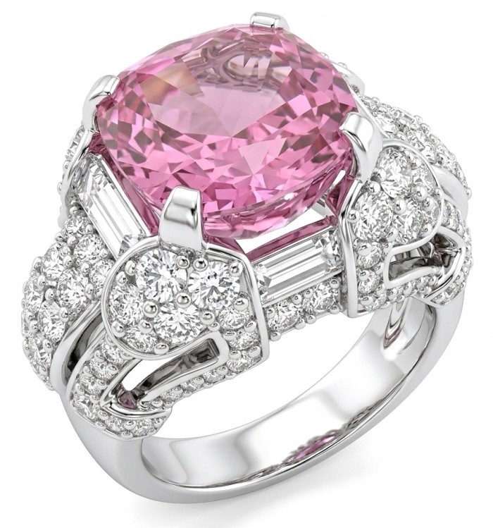 Anastasia 10.2 carat Pink Sapphire .925 Sterling Silver dipped in Rhodium Handcrafted Statement Ring size 8