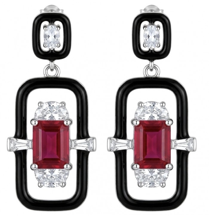 Art Deco - 4.5 carat Ruby enamel .925 Sterling Silver handcrafted incredible earrings