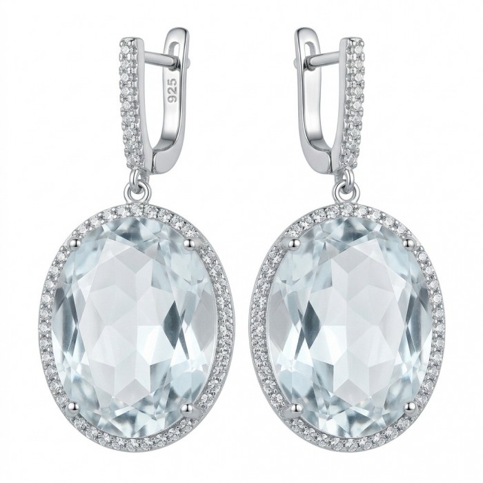 Angelina 14.9 carat authentic White Topaz .925 Sterling Silver Handcrafted Earrings