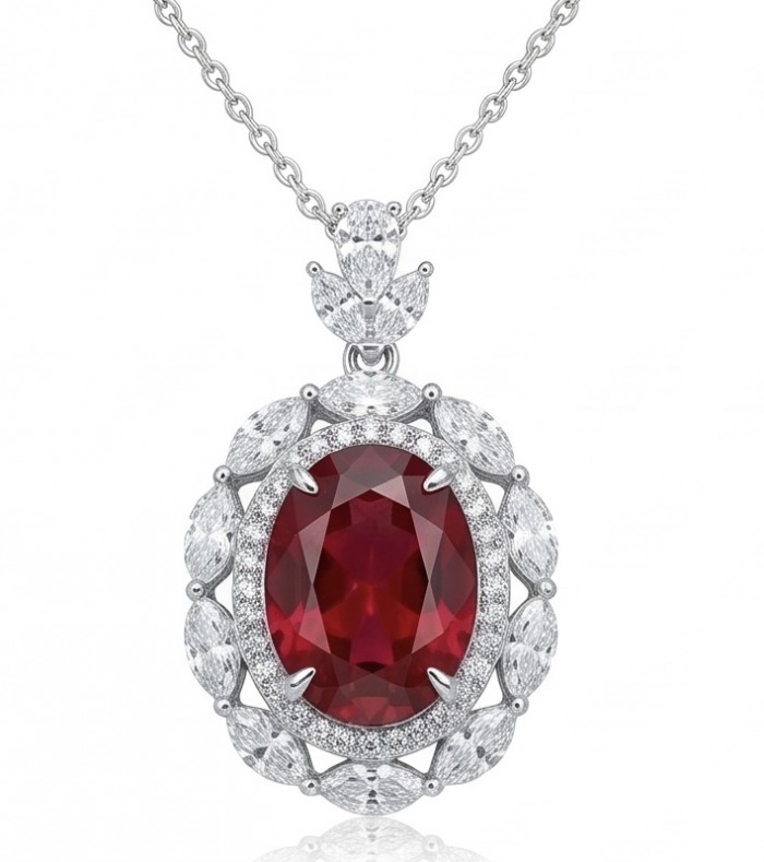 Luxurious 15.9 carat natural Mozambique Ruby .925 Sterling Silver .925 Sterling Silver Statement Necklace