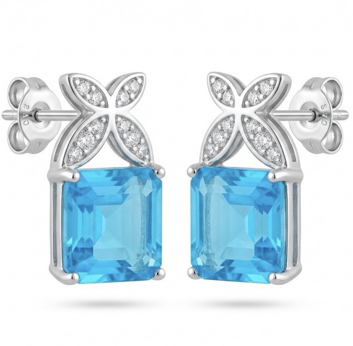 Stella 3.8 carat Swiss Blue Topaz .925 Sterling Silver handmade Earrings