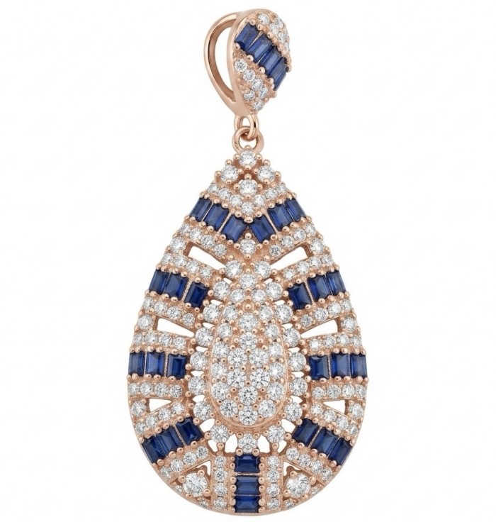 Julietta 7.5 carat genuine pave Sapphire .925 Sterling Silver dipped 18K Rose Gold handmade Pendant