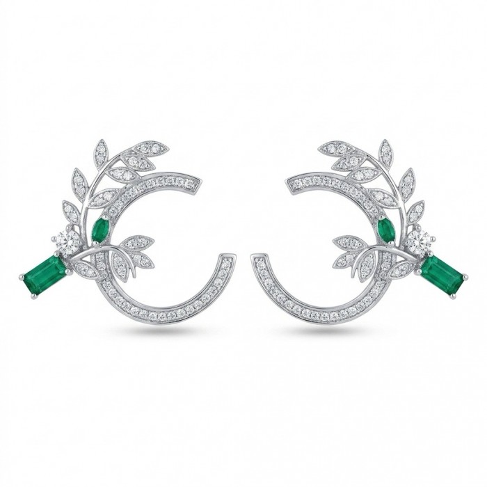 Floral design - 0.8 carat COLOMBIAN Emerald .925 Sterling Silver handmade Earrings