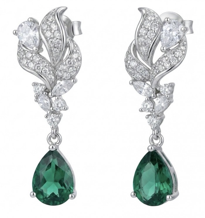 Valentina 2.2 carat Emerald .925 Sterling Silver dipped in rhodium Statement handcrafted earrings