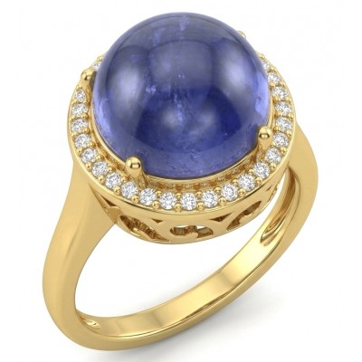 Precious Design round cut 9.9 CARAT Tanzanite 22K Gold over .925 Sterling Silver Statement Ring s. 6 1/4