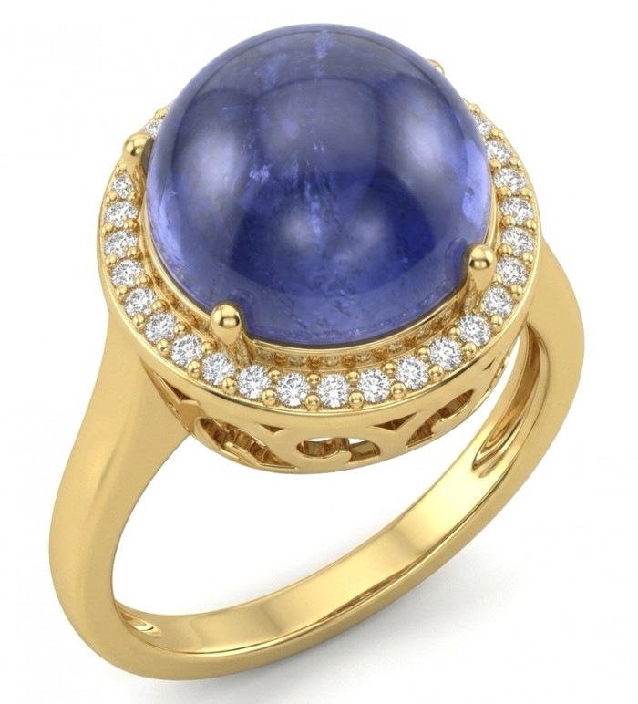 Precious Design round cut 9.9 CARAT Tanzanite 22K Gold over .925 Sterling Silver Statement Ring s. 6 1/4