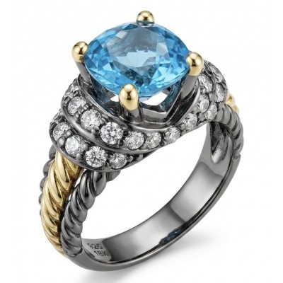 Nautilus 4.8 carat London Blue Topaz black rhodium 18K Gold over .925 Sterling Silver handcrafted Ring size 7 1/2