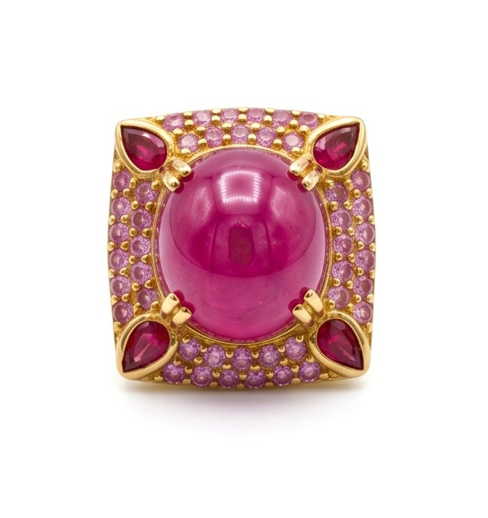 Bella Rosa Genuine 19.5 CARAT MOZAMBIQUE Ruby 22K Gold over .925 Sterling Silver Statement Ring size 7 - video