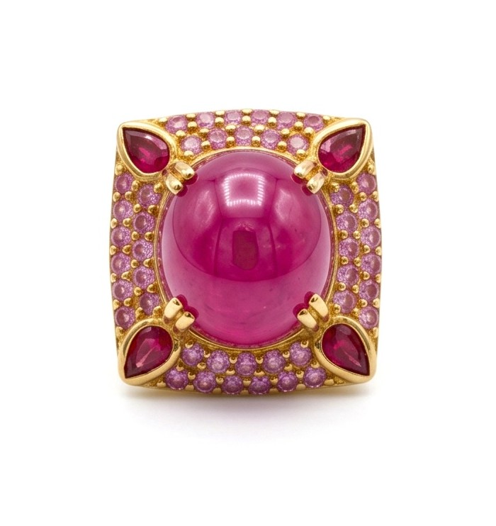 Bella Rosa Genuine 19.5 CARAT MOZAMBIQUE Ruby 22K Gold over .925 Sterling Silver Statement Ring size 7