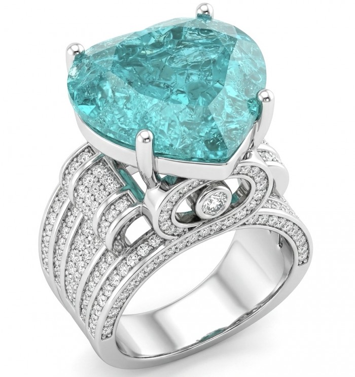 Titanic Memories - Heart 18.8 carat Green Topaz handcrafted Solid Statement Ring size 7