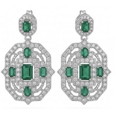 Art Deco - 8.8 carat Colombian Emerald .925 Sterling Silver handmade Statement Earrings