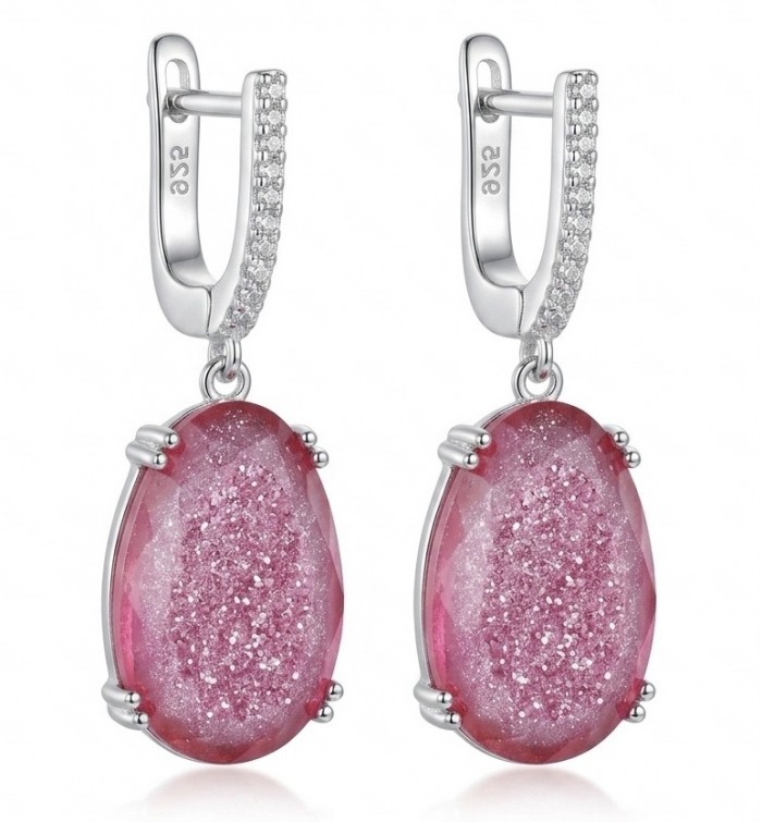 Angelina 14.9 carat authentic Pink Tourmaline .925 Sterling Silver Handcrafted Earrings