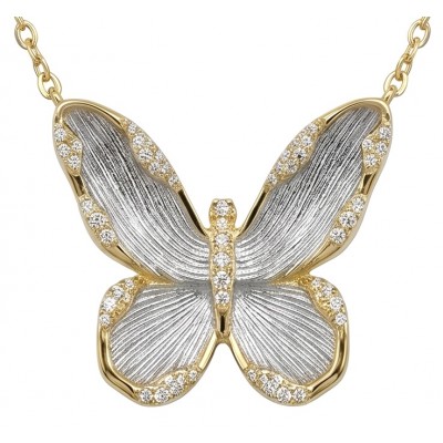 Golden Butterfly White Topaz highly polished 18K Gold over .925 Sterling Silver Italy made necklace