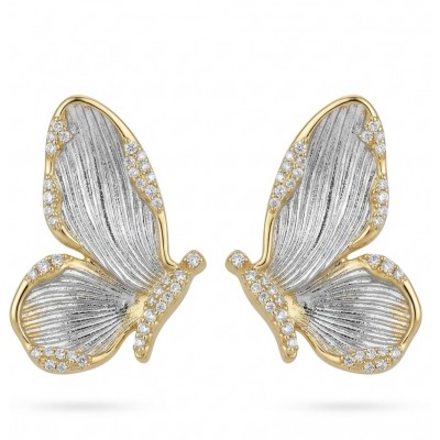 Golden Butterfly White Topaz highly polished 18K Gold over .925 Sterling Silver Italy made Earrings