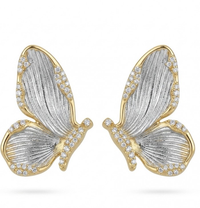 Golden Butterfly White Topaz highly polished 18K Gold over .925 Sterling Silver Italy made Earrings