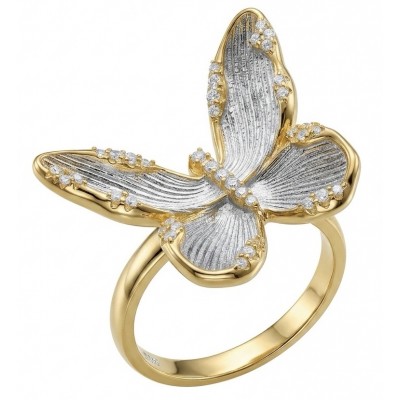 Golden Butterfly White Topaz highly polished 18K Gold over .925 Sterling Silver Italy made ring s. 7