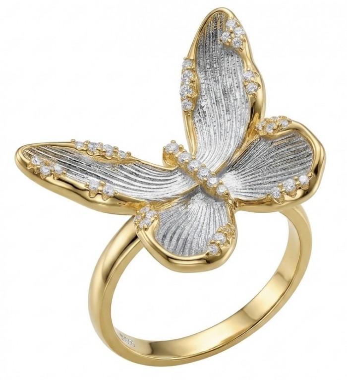 Golden Butterfly White Topaz highly polished 18K Gold over .925 Sterling Silver Italy made ring s. 7