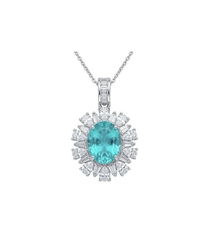 Wonderland 6.2 carat fancy oval cut Paraiba Tourmaline .925 Sterling Silver Handcrafted Statement necklace