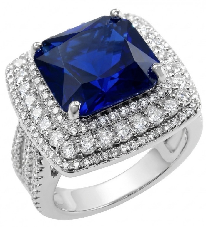 Julietta asscher cut 27.5 carat Sapphire .925 Sterling Silver handmade Statement ring size 7 1/4